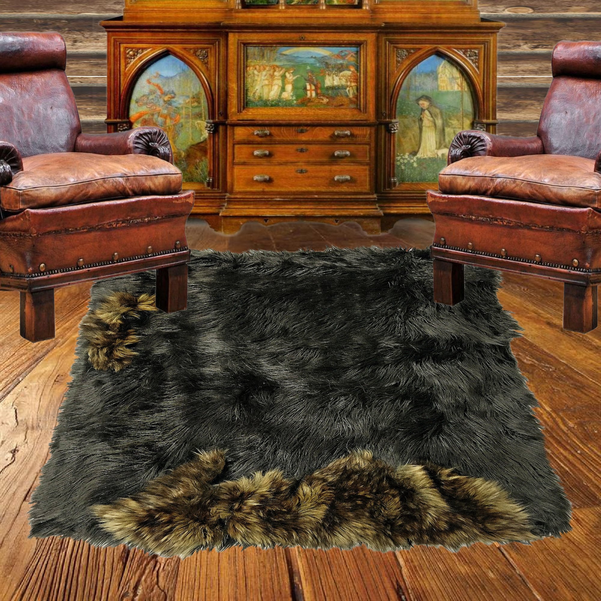 Handmade Wolf Trimmed Pelt Rug, Designer Rug, Luxurious Faux Fur, All ...