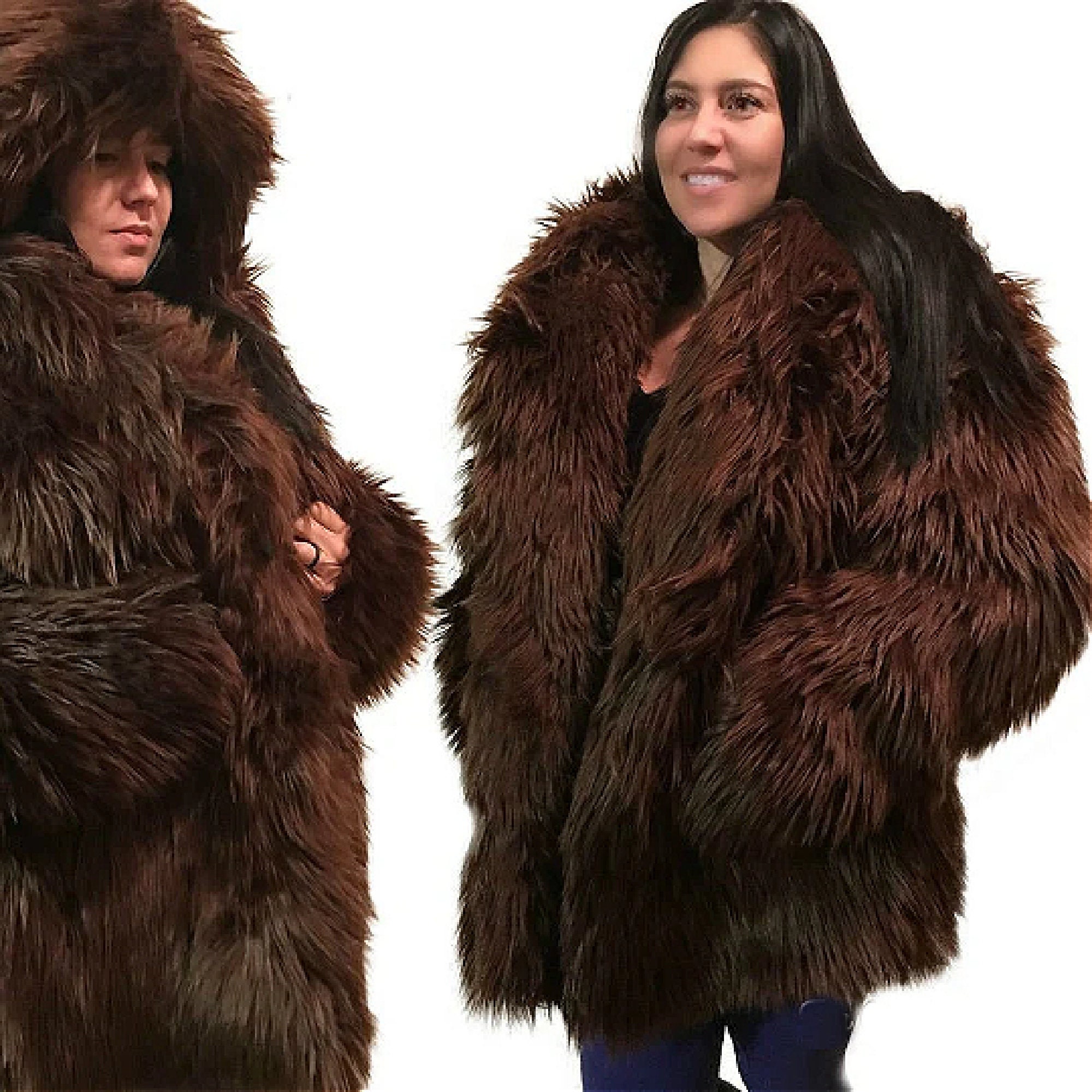 Icelandic Sheepskin Shag Jacket, Dark Brown, Spotted Brown