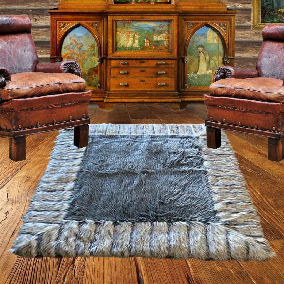 Texture Fox Hunt Rug Plush Faux Fur Rug, Ribbed Fox Pelt Border, Handmade in USA - Etsy
