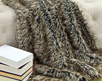 Tan & Grey Speckled Throw Blanket, Animal Friendly Shag Faux Fur, All Sizes, Minky Cuddle Fur Lining, Handmade to Order, Made in America