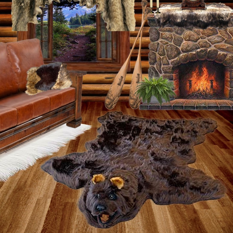 Bear Den Rug Faux Fur Bearskin Rug, Rustic Cabin Decor, Handmade in USA - Etsy