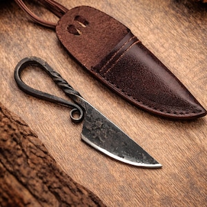 Hand Forged Blacksmith Foraging/Carving/Cheese Knife with Sheath