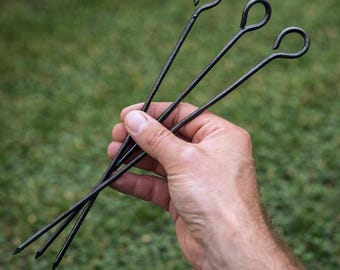 Hand Forged Steel BBQ Kebab Skewer – Blacksmith Forged, Looped Handle, 29 cm