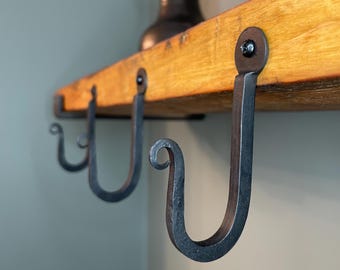 Hand Forged Blacksmith J-Hook - Heavy-Duty Wall Mounted Hook, Country Home, Rustic, Traditional Decor
