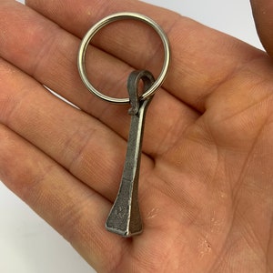 Hand Forged Silver Blacksmith Horseshoe Nail Keyring Keychain Charm Trinket image 1