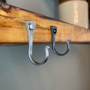Large Hand Forged Blacksmith Horseshoe Nail Hook Black or Silver
