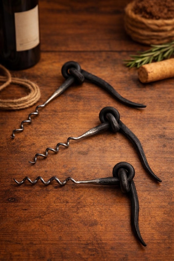 A blacksmith actually hammered this corkscrew from raw steel — it looks like a Viking artifact crossed with functional barware, and no two are identical.