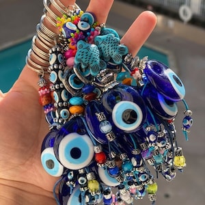Llavero Boho de Ojo Malvado - Protección contra la negatividad, Nazar boncuk, llavero turco, Ojo Malvado, Llavero Azul, Llavero Mediterráneo, Boho