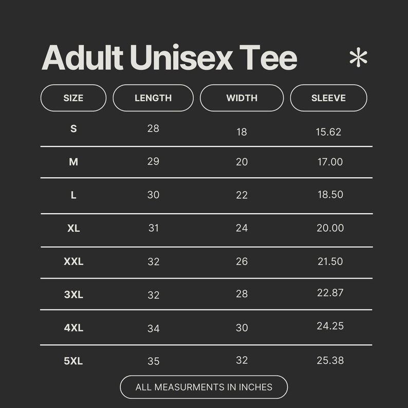 Clothing Size Charts Etsy