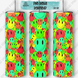 Smiley Face Seamless Wrap, Bright Digital Download, Sublimation Tumbler Wrap