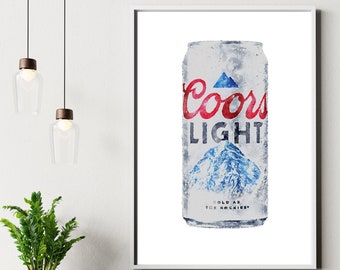 Arte de cerveza Coors Light / Impresión digital en acuarela / Decoración de bar con descarga instantánea