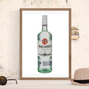 Bacardi Rum Bottle Art Print: Tropical Bar Decor (Digital Download)