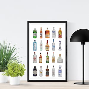 Liquor Bottle Watercolor Art Print: Whiskey, Gin, Vodka (Digital Download)