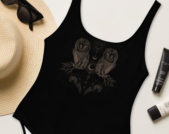 Goth Owl and Crow One-Piece Swimsuit/ Bodysuit