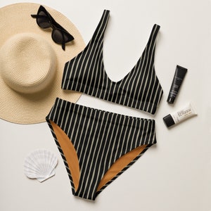 Striped High Waisted Bikini/Recycled high-waisted bikini/ Festival Bikini/ Sizes XS-3XL