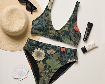 Cottagecore Floral Bikini/ Wild Flower Bathing Suit/ Recycled high-waisted bikini
