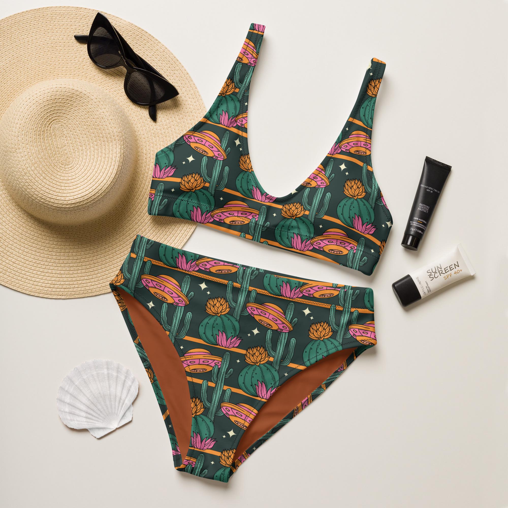 Dopamine Core Cactus and Alien Bikini Set, High Waisted Swimsuit
