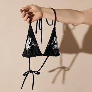 Gothic little Devil String Bikini Top/ Rave Bikini/ All-over print recycled string bikini