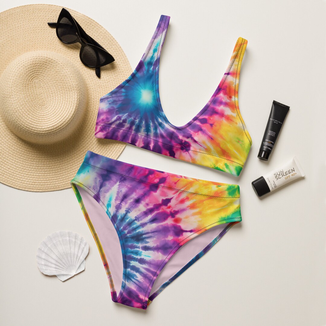 Cute Tie Dye Bikini Set, Retro Bikini, Cute Bathing Suit Set, Purple and Pink Tie Dye Swim Suit