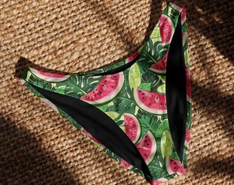 Eco-Friendly Watermelon Bikini Bottom, Low Rise, Cheeky,  Recycled V-cut Bikini Bottom