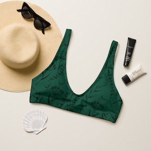 Emerald Green Bikini Top/ Green Yoga Top/Botanical Swimsuit/Recyled padded bikini top