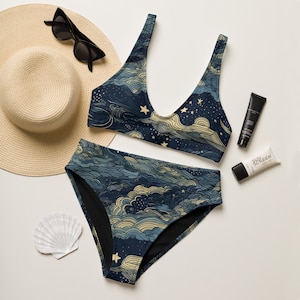 Van Gogh's Starry Night high-waisted bikini/ Recycled high-waisted bikini/ Sizes XS-3XL