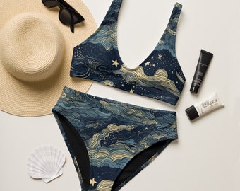 Van Gogh's Starry Night high-waisted bikini/ Recycled high-waisted bikini/ Sizes XS-3XL