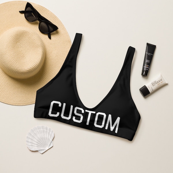 Benutzerdefinierte Basic Black Bikini Top / Personalisierte Bikini Top / Recyceltes gepolstertes Bikini-Oberteil