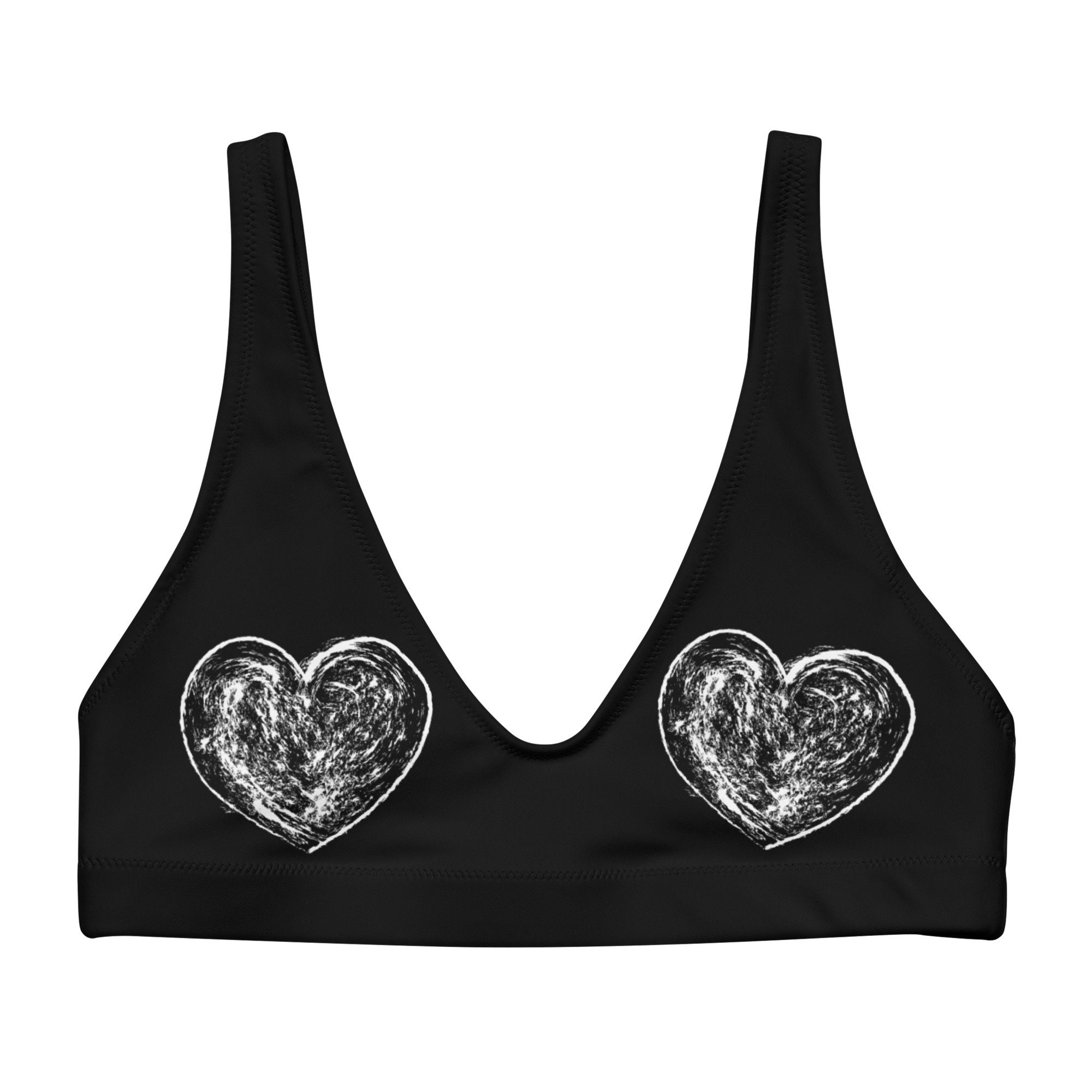 Black and White Bikini Top/ Goth Bikini Top Hearts/ Recycled Etsy