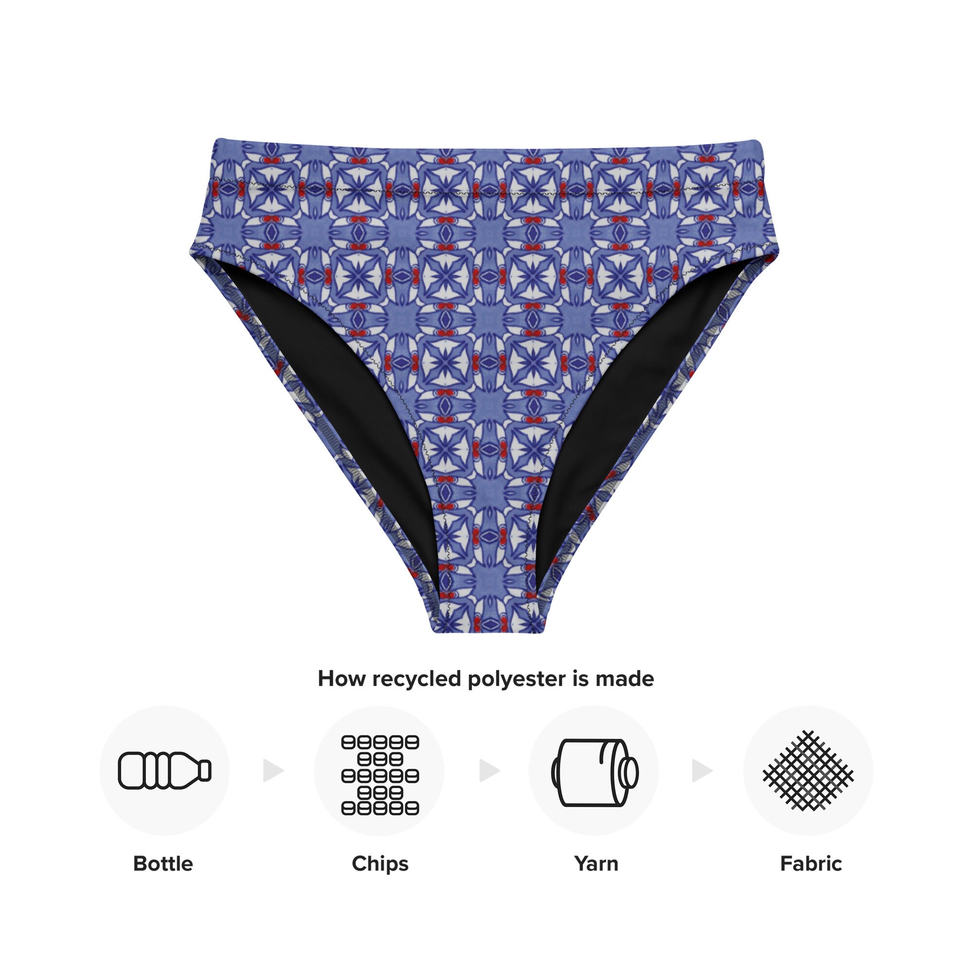 Boho High Waist Bikini Bottom/ Moroccan Bikini/ Recycled High-waisted Bikini  Bottom 