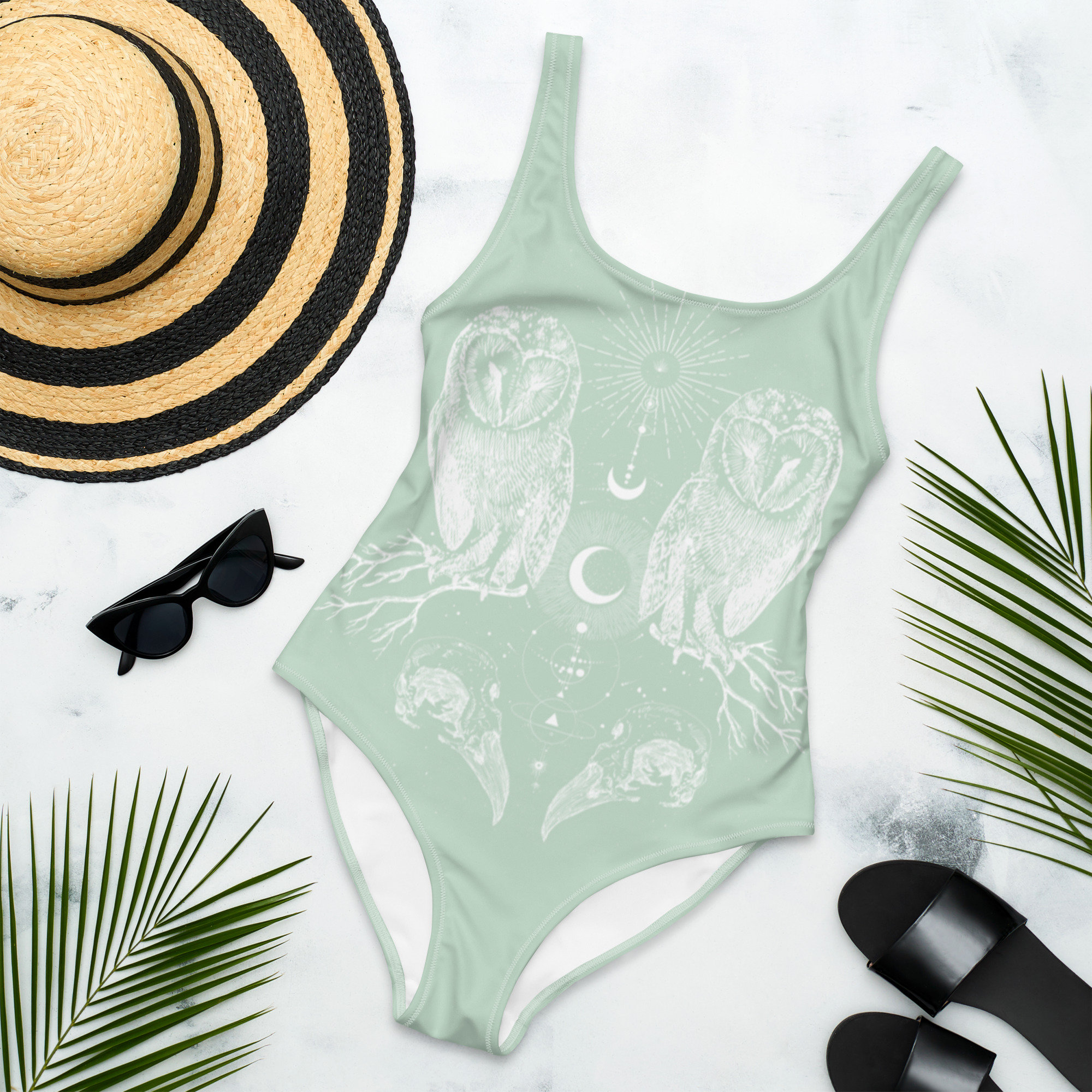 Celestial Owl Pastel Goth One-Piece Swimsuit/ Owl Swimsuit
