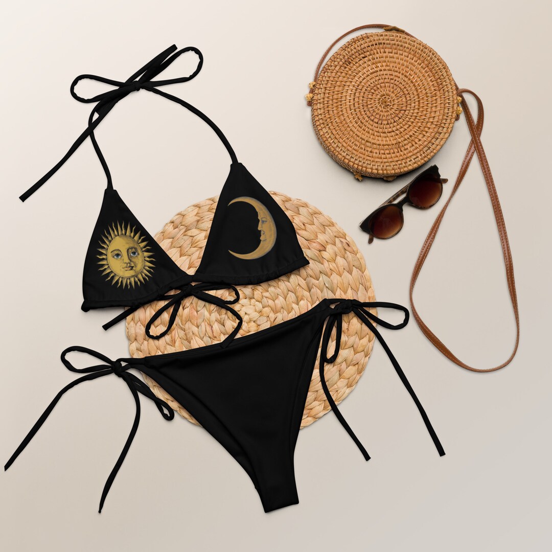 Retro Sun and Moon String Bikini/ 70s Crescent Moon and Sun Micro ...