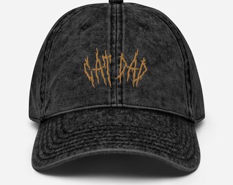 Cat Dad Vintage Cotton Twill Cap in Black Metal letters/ Heavy Metal Birthday/ Heavy Metal Lover/ Heavy Metal Gift