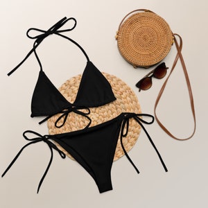 Simple Sexy Black String Bikini/ recycled string bikini/ Minimalist Micro String Bikini