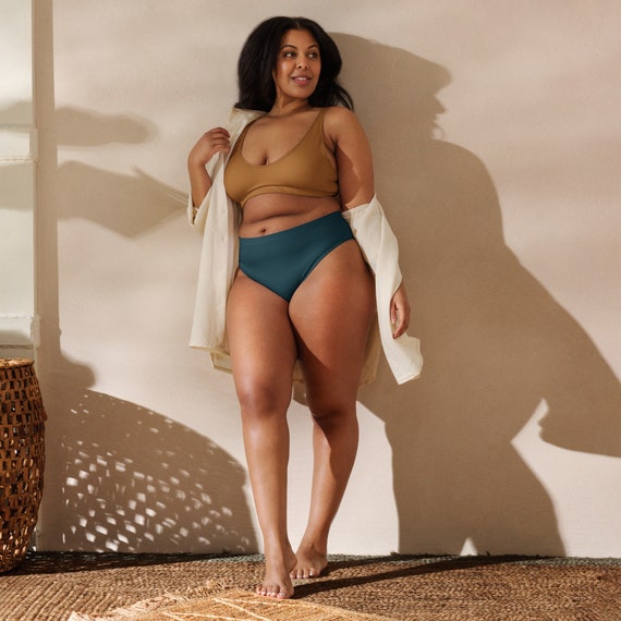 Minimalist Recycled High waisted Bikini Deep Turquoise With Nude