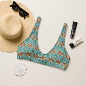 Moroccan Bikini Top/ Teal Slightly Padded Recycled Bikini Top/ Boho Bikini TopRecycled padded bikini top