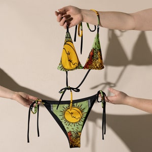 The Moon Tarot Card Bikini/ Witchcore String Bikini/ All-over print recycled string bikini