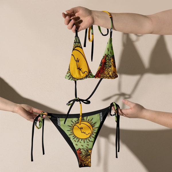 The Moon Tarot Card Bikini/ Witchcore String Bikini/ All-over print recycled string bikini