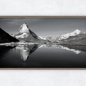 Samsung Frame TV Art, Mountain Art, Mountain Lake Landscape Photo, Black and White Print, Nordic Wall Art, Digital Download