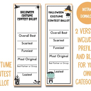 Costume Contest Ballot | Halloween Party Costume Contest | Last Minute Halloween