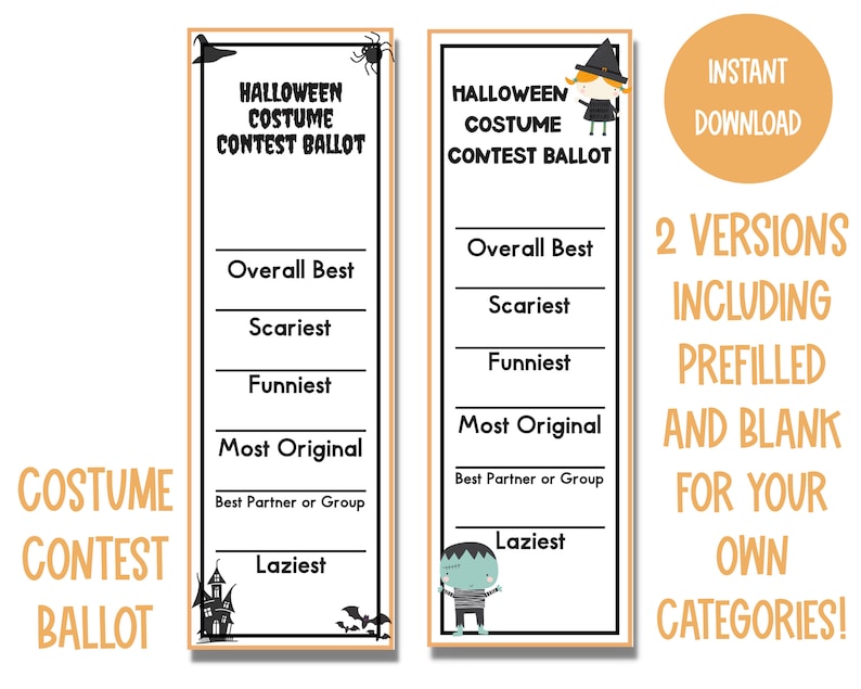 Costume Contest Ballot | Halloween Party Costume Contest | Last Minute ...