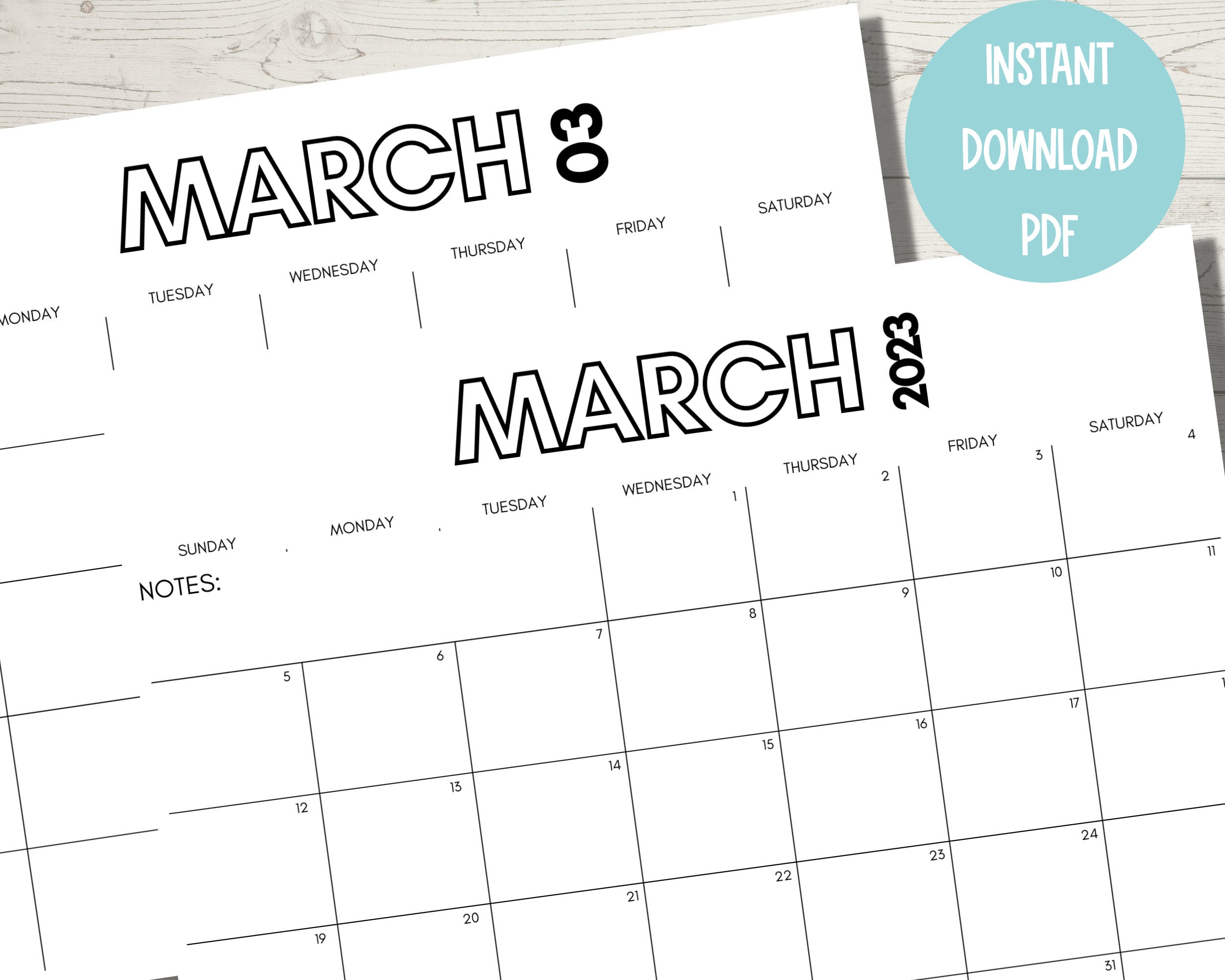 Modern March Monthly Calendar Printable - Etsy