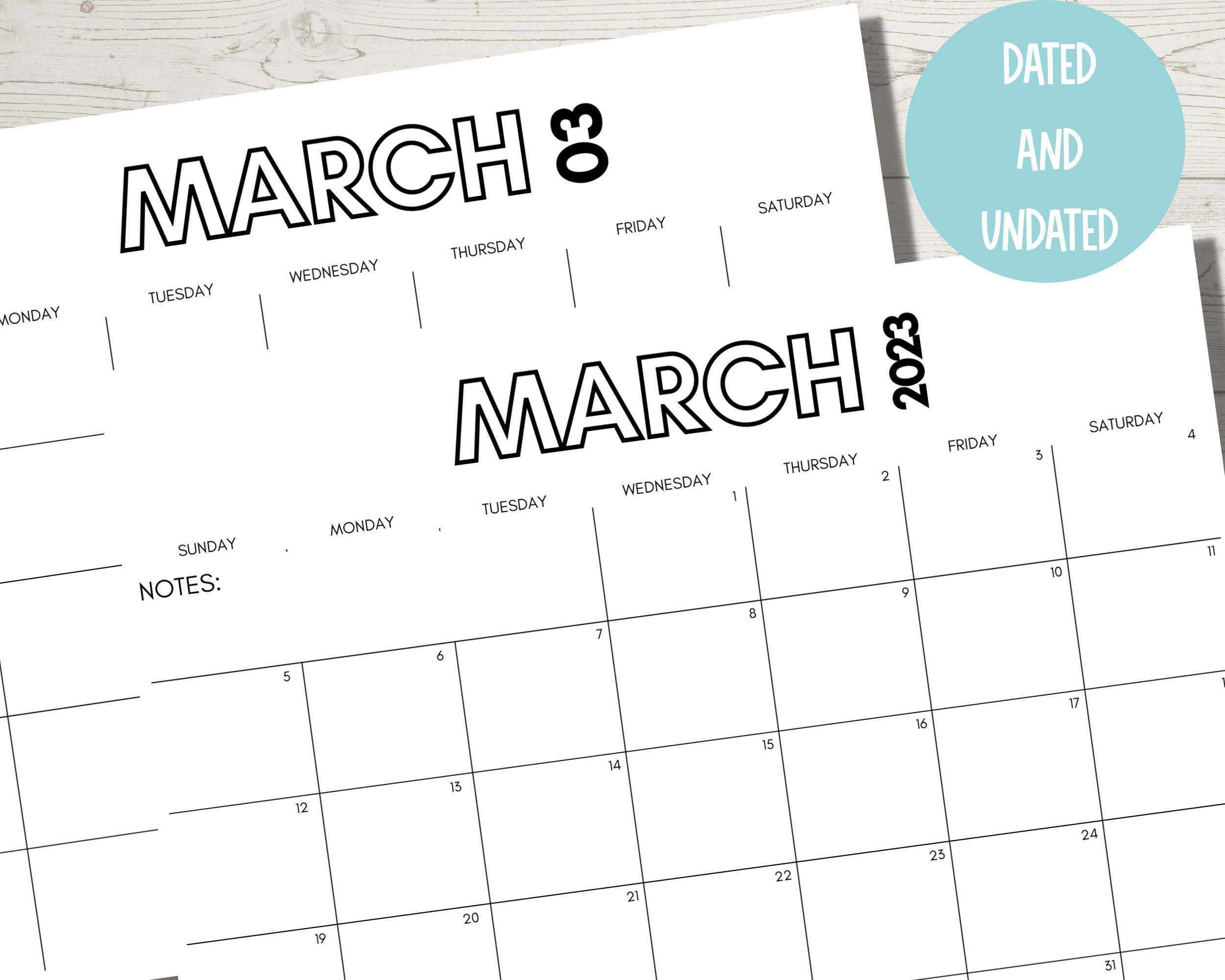 Modern March Monthly Calendar Printable Etsy