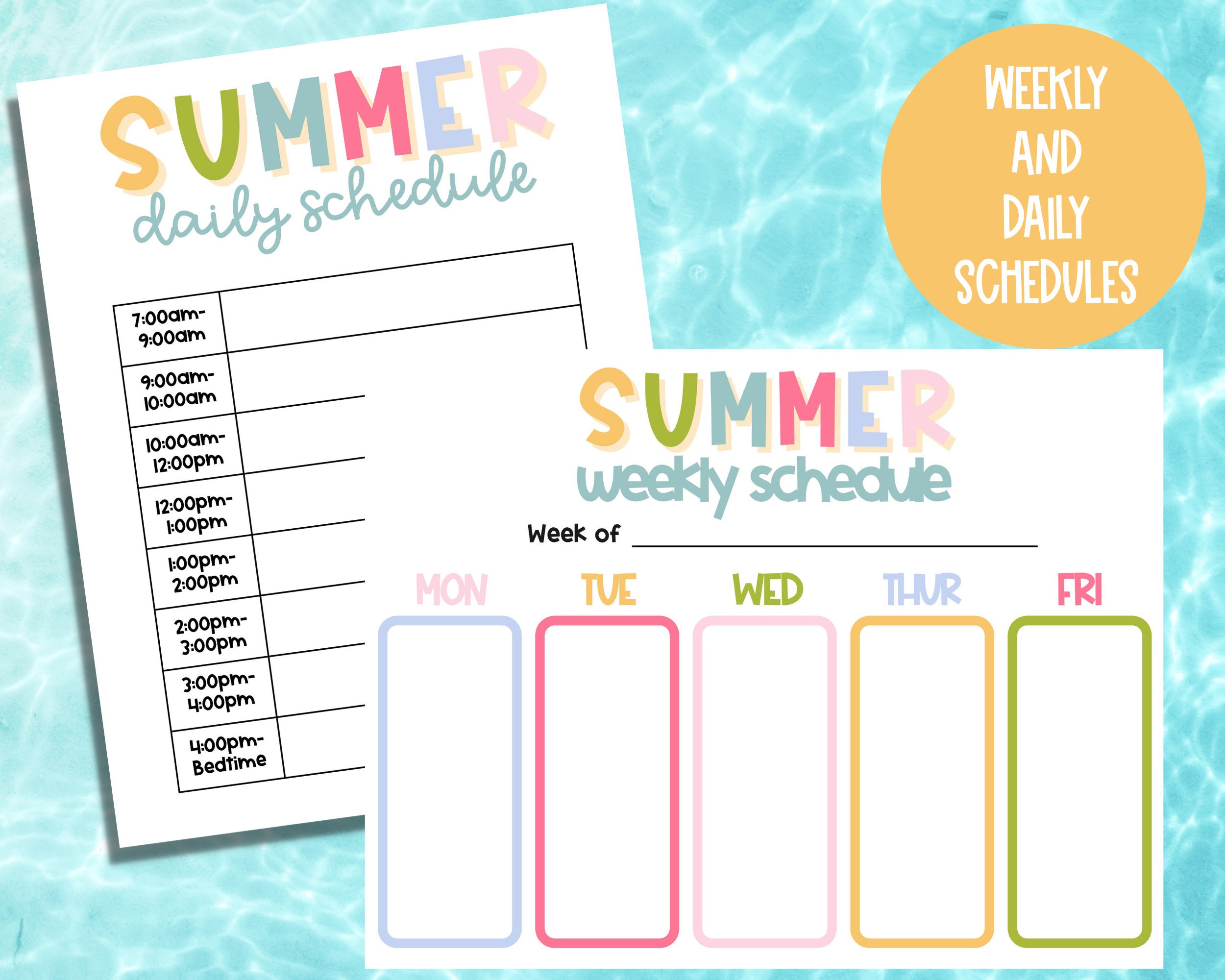 Summer Schedule Printable Editable PDF - Etsy