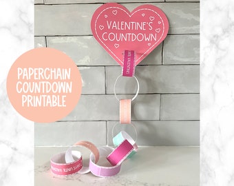 Valentine's Day Paper Chain Countdown DIY Printable- Digital Download