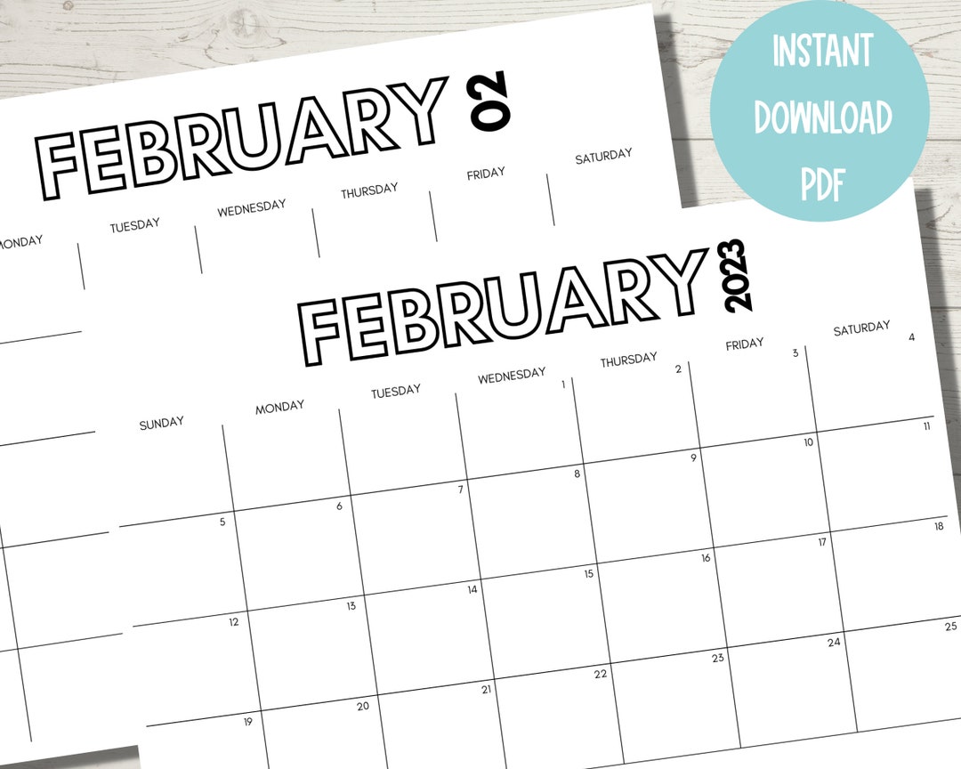 Modern February Monthly Calendar Printable - Etsy