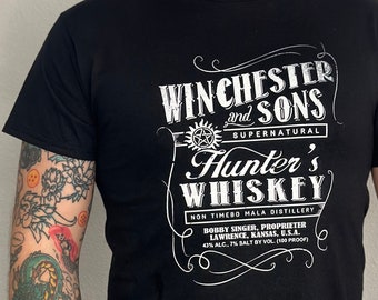 Winchester Whiskey T-shirt Hunters Inspired by Supernatural Sam and Dean Winchester Unisex size cotton t shirt soft Impala Bobby Castiel