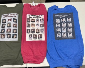 The many shades of Dean Sam or Castiel Crewneck sweatshirt Supernatural inspired t-shirt choose color Impala a dean shirt