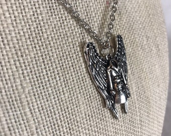 Cas Angel Wings Necklace Inspired by Supernatural silver tone 18” chain with trench coat