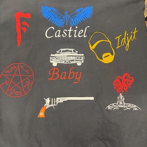 Custom Embroidered Zip-Up Hooded Sweatshirt Hoodie Inspired by supernatural moose and squirrel Sam Dean Winchester Castiel choose design
